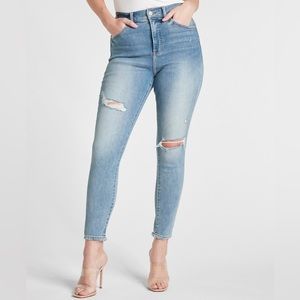 Express High Waisted Light Wash Ripped Skinny Jeans Size 6P